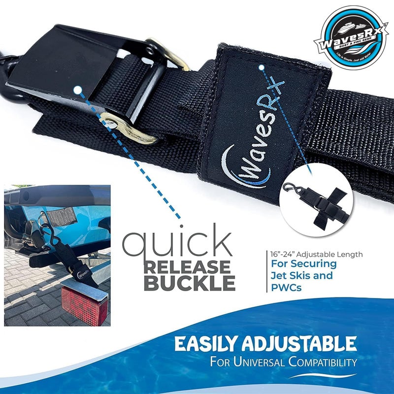 WavesRx Premium Boat & Jet Ski Trailer Transom Tie Down Straps - Adjustable Marine Boat Trailer Strap via Quick Release Buckle - Boats Transom Straps & Watercraft Accessories for Safe Transport - Image 5