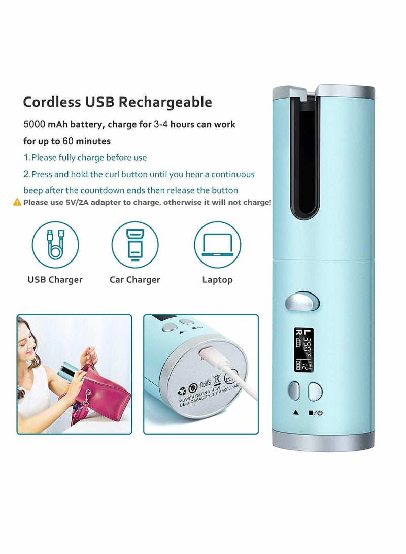 Zikra Automatic Hair Curler, Anti-Tangle Wireless Auto Curling Iron Wand, Portable USB Rechargeable Spin Curler Ceramic Barrel Rotating for Long Hair, Fast Heating for Hair Styling, Hair Styling Tools(Blue) - Image 2