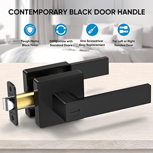 TICONN Matte Black Door Handle Heavy Duty, Reversible Square Door Lever for Bedroom, Bathroom, Rooms (Privacy, 1 Pack) - Image 5