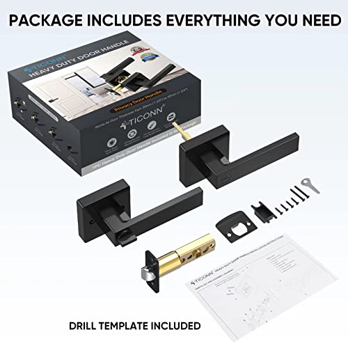 TICONN Matte Black Door Handle Heavy Duty, Reversible Square Door Lever for Bedroom, Bathroom, Rooms (Privacy, 1 Pack) - Image 4