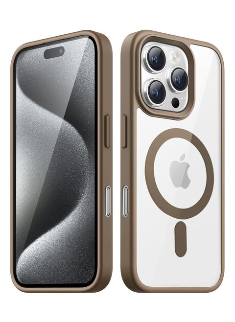 Magnetic Case for iPhone 16 Pro 6.3-Inch Compatible with MagSafe, Shockproof Phone Bumper Cover, Solid Color Matte TPU Frame, Anti-Scratch Clear Back (Desert Titanium)