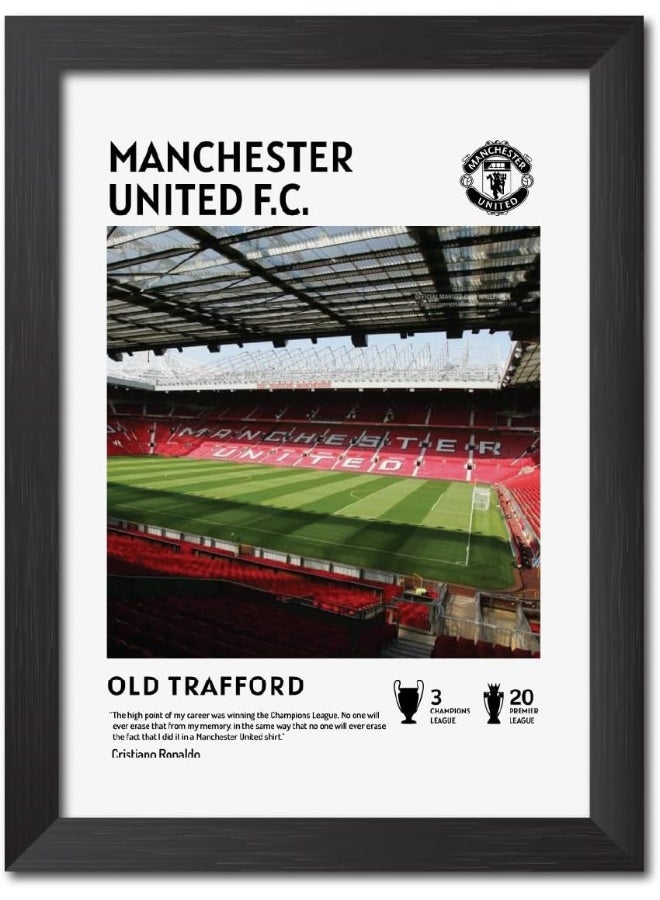 Emoda Home Trove Manchester United Stadium Old Trafford Laminated Poster Framed Paintings with Matt Finish Black Frames (12 inches x 9 inches) - Image 1