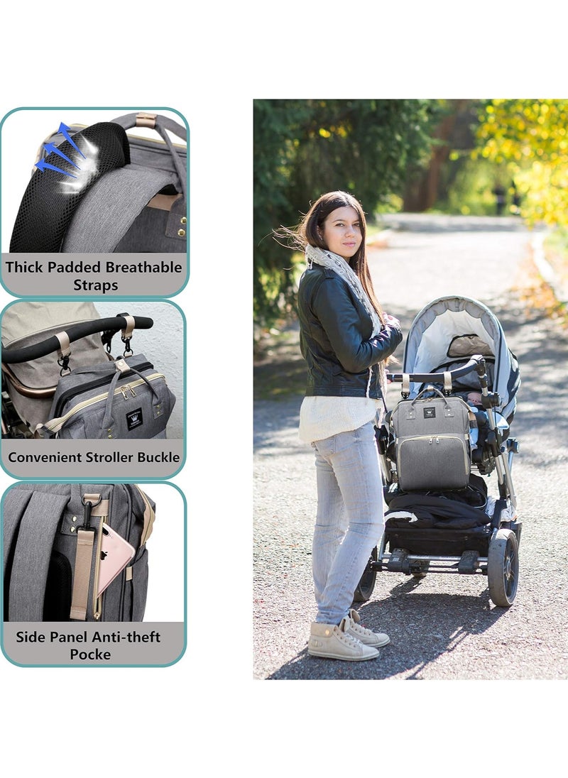 Generic - Baby Diaper Diaper Bag Backpack Diaper Bag Large Capacity Organizers Carrycot Backpack with Mat & Stroller Straps and Insulated Bottle Warmer Pockets - Image 1