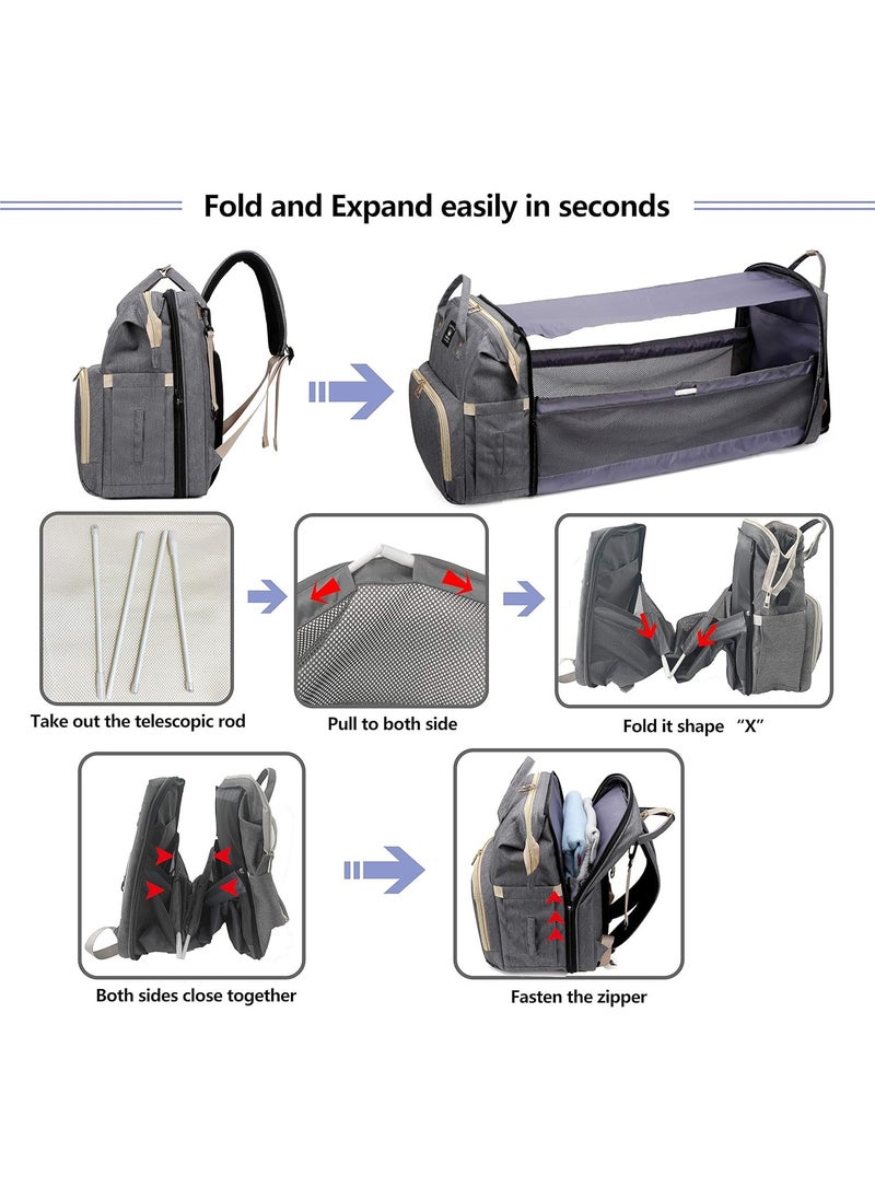 Generic - Baby Diaper Diaper Bag Backpack Diaper Bag Large Capacity Organizers Carrycot Backpack with Mat & Stroller Straps and Insulated Bottle Warmer Pockets - Image 1