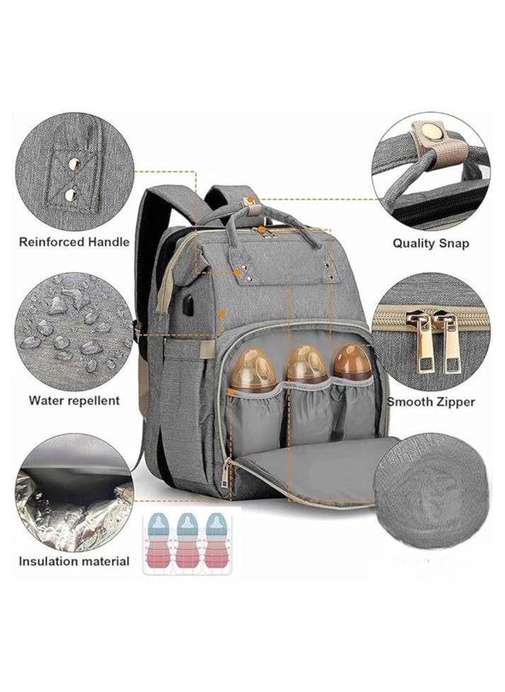 Generic - Baby Diaper Diaper Bag Backpack Diaper Bag Large Capacity Organizers Carrycot Backpack with Mat & Stroller Straps and Insulated Bottle Warmer Pockets - Image 1