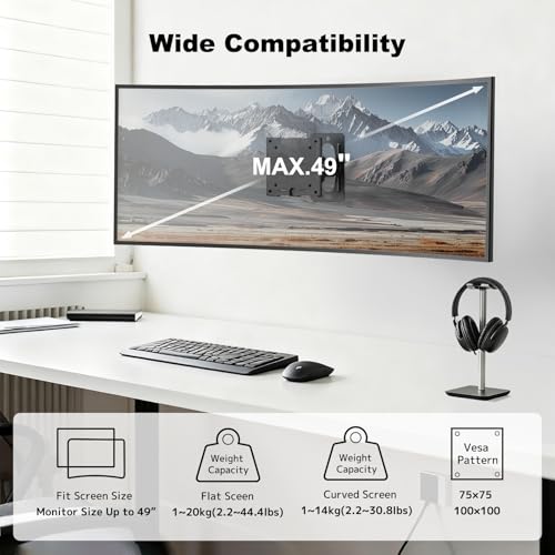 PUTORSEN Monitor Wall Mount for 17–49 Inch Ultrawide Screens,Heavy Duty Monitor arm up to 44 lbs with Swivel,Tilt & Rotation,VESA 75x75 & 100x100,Black - Image 2