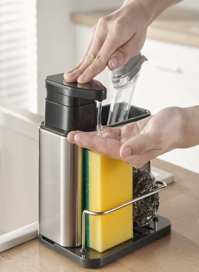 LIBODOUR Soap Dispenser for Kitchen & Bathroom Sink,3-in-1 Sponge Holder for Kitchen, Organizer Dish Soap Dispenser,Sink Caddy,Stainless Steel Dish Brush Scrubber with Sponge Holder - Image 1