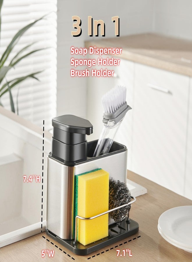 LIBODOUR Soap Dispenser for Kitchen & Bathroom Sink,3-in-1 Sponge Holder for Kitchen, Organizer Dish Soap Dispenser,Sink Caddy,Stainless Steel Dish Brush Scrubber with Sponge Holder - Image 4