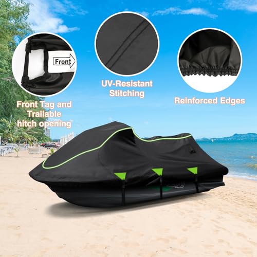 SILIVN Jet Ski Cover, Compatible with Yamaha, Seadoo, Kawa, Jet Ski Covers with 2 Air Vents, 300D Duty Waterproof Oxford Fabric, from 115"-120" 1or 3-Seater Watercrafts - Image 5