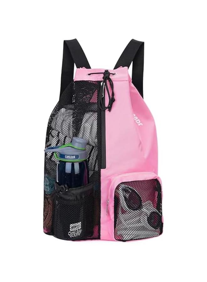 HOOKOR Swim Bag Mesh Drawstring Backpack with Wet Pocket Beach Backpack for Swimming, Gym, and Workout Gear - Image 1