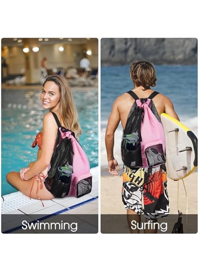 HOOKOR Swim Bag Mesh Drawstring Backpack with Wet Pocket Beach Backpack for Swimming, Gym, and Workout Gear - Image 2