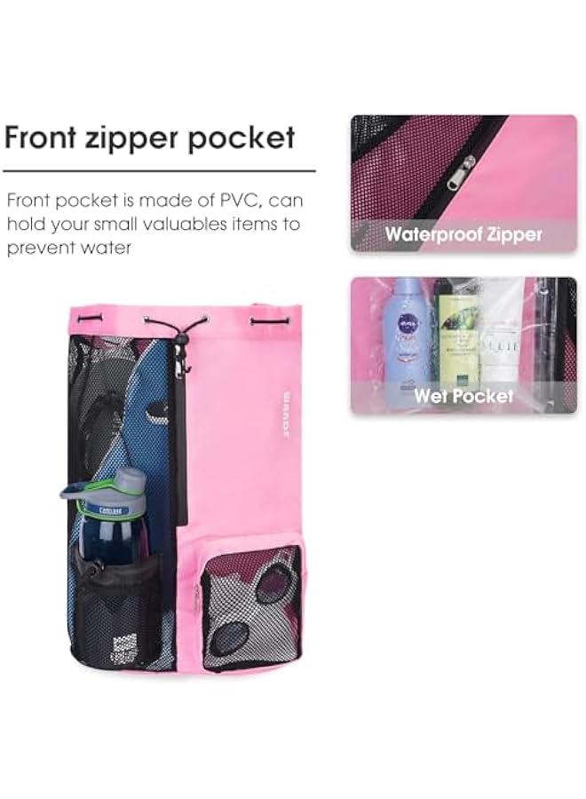 HOOKOR Swim Bag Mesh Drawstring Backpack with Wet Pocket Beach Backpack for Swimming, Gym, and Workout Gear - Image 3