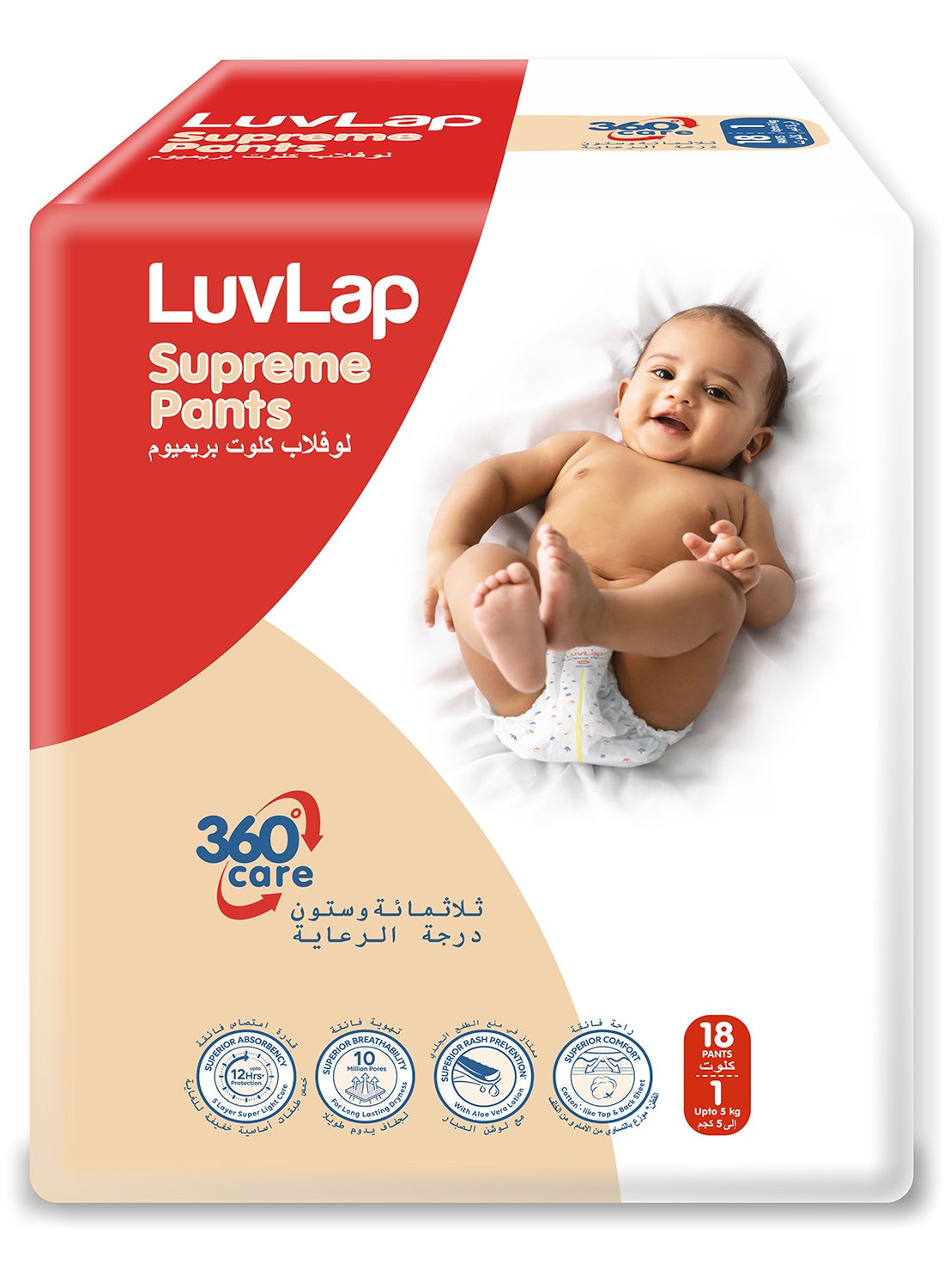Luvlap Diaper Pants Newborn 0-5kg 18 Pieces Baby Diaper Great Absorption with Long Lasting Dryness Upto 12 Hours Protection Superior Snug Fit Gentle on Baby's Skin