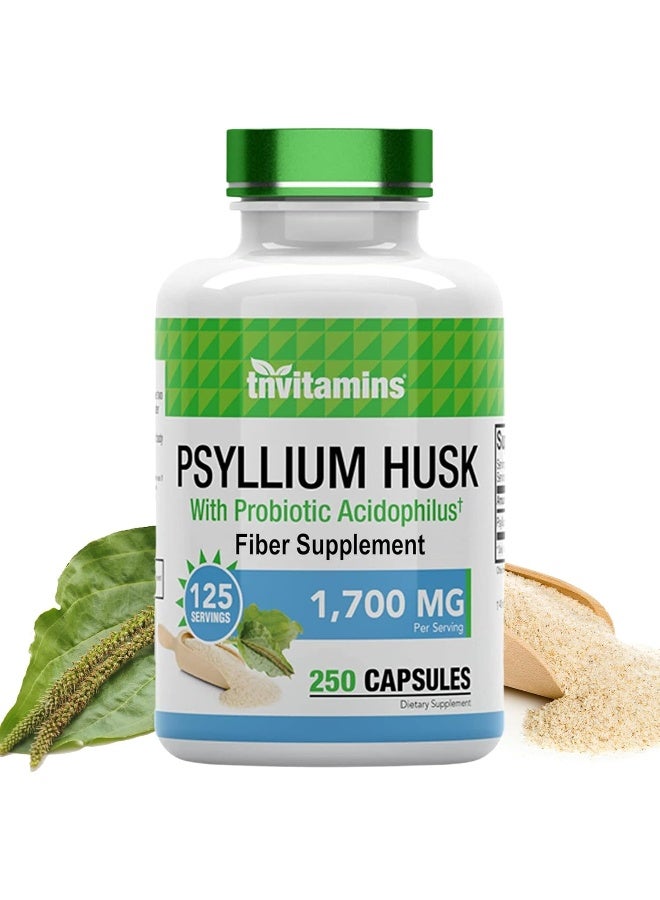 tnvitamins Psyllium Husk Capsules | 1700 MG - 250 Capsules | with Probiotic Acidophilus | Extra Strength Soluble & Dietary Fiber Supplement | Supports Digestive Health - Image 1