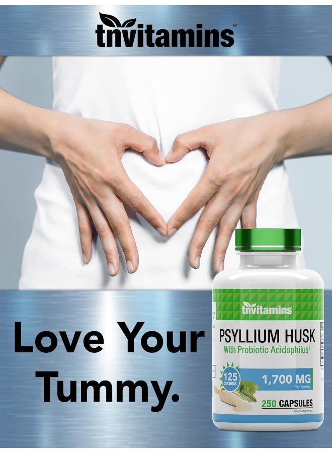 tnvitamins Psyllium Husk Capsules | 1700 MG - 250 Capsules | with Probiotic Acidophilus | Extra Strength Soluble & Dietary Fiber Supplement | Supports Digestive Health - Image 5