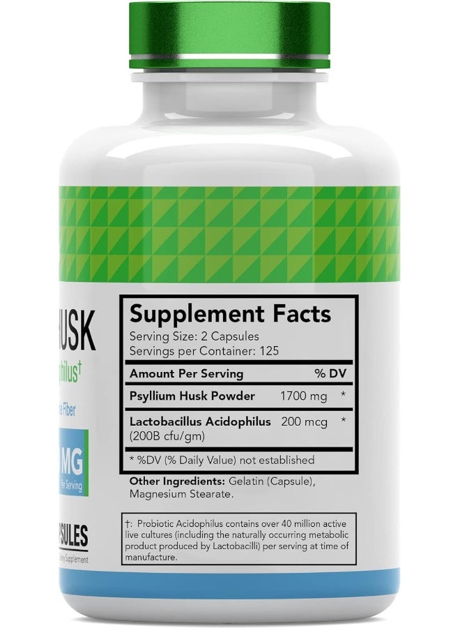 tnvitamins Psyllium Husk Capsules | 1700 MG - 250 Capsules | with Probiotic Acidophilus | Extra Strength Soluble & Dietary Fiber Supplement | Supports Digestive Health - Image 2