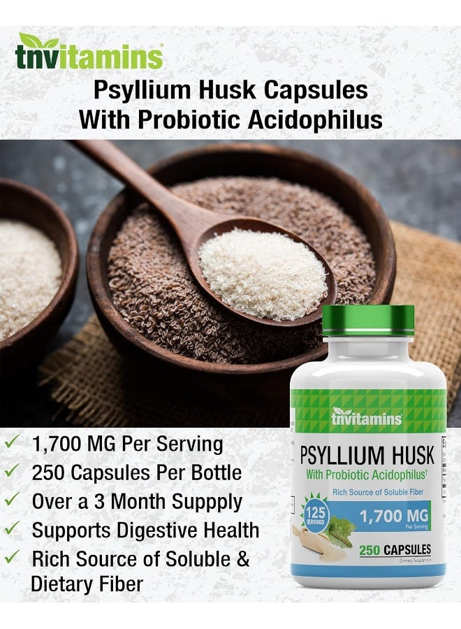 tnvitamins Psyllium Husk Capsules | 1700 MG - 250 Capsules | with Probiotic Acidophilus | Extra Strength Soluble & Dietary Fiber Supplement | Supports Digestive Health - Image 4