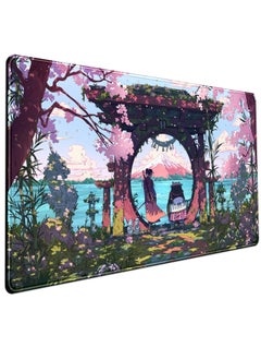 Excefore Pink Japan Desk Pad Anime Gaming Green Mouse Pad Large Mouse Pad For Desk Computer Pc Laptop Office Decor For Women, Anime Mouse Keyboard Pad Stitched Edges Non-Slip Rubber Mat Desk Pad, 31.5x15.7 In  - Image 1
