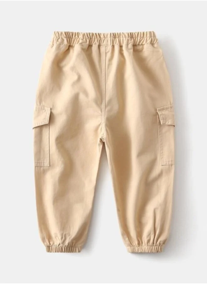 YUNIQEE Beige Regular Fit Mid Rise Solid Jogger Trouser