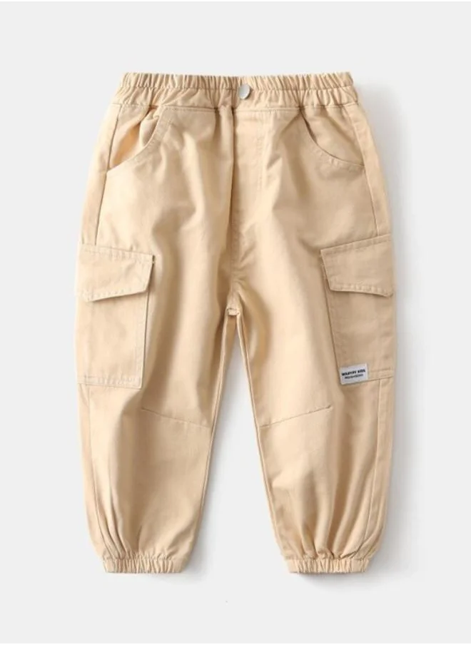 YUNIQEE Beige Regular Fit Mid Rise Solid Jogger Trouser