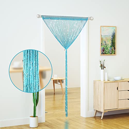 Transcosy String Curtains for Doorways Glitter Beaded Curtains Door Sparkle Beads Curtain Open Closet Laundry Hanging Hippie Glisten Beads Window Girls Panel (Blue, 39"×79" in/100×200cm) - Image 3
