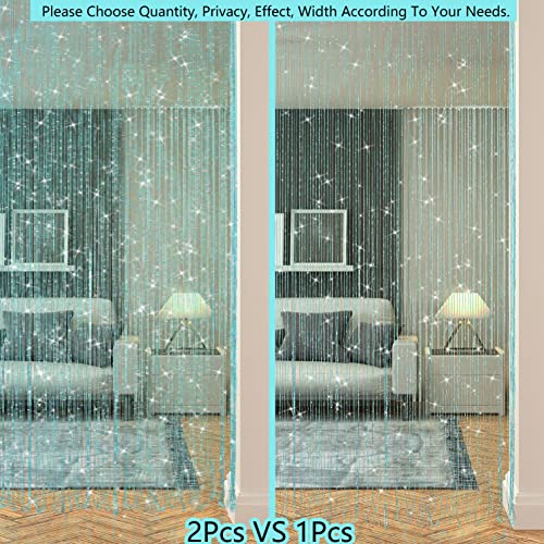 Transcosy String Curtains for Doorways Glitter Beaded Curtains Door Sparkle Beads Curtain Open Closet Laundry Hanging Hippie Glisten Beads Window Girls Panel (Blue, 39"×79" in/100×200cm) - Image 2