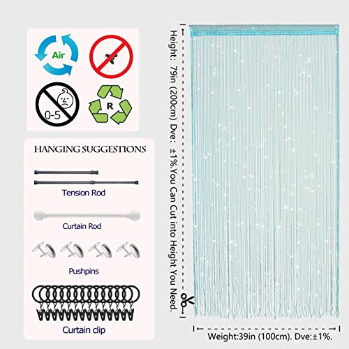 Transcosy String Curtains for Doorways Glitter Beaded Curtains Door Sparkle Beads Curtain Open Closet Laundry Hanging Hippie Glisten Beads Window Girls Panel (Blue, 39"×79" in/100×200cm) - Image 4