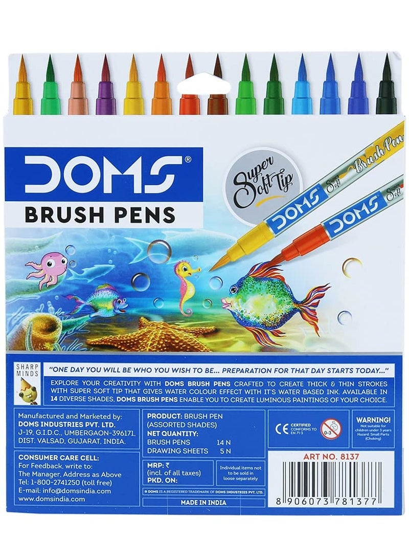 DOMS 14 Shades Brush Pen Box Pack | Super Soft Tip With Brilliant Colors | Water Based Ink Which Gives Water Color Effect | Pack Of 1, Multicolor - Image 4