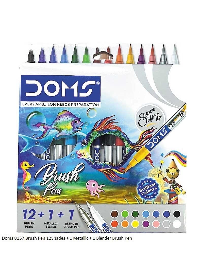 DOMS 14 Shades Brush Pen Box Pack | Super Soft Tip With Brilliant Colors | Water Based Ink Which Gives Water Color Effect | Pack Of 1, Multicolor - Image 1