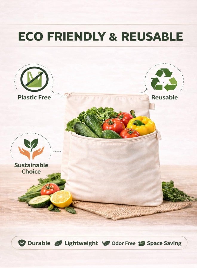 RNTR® Reusable Cotton Vegetable Bag for Fridge | Washable & Breathable Ziplock bags for fridge | Plastic Free Storage Bags | 12x12 Inches | Pack of 10 - Image 4