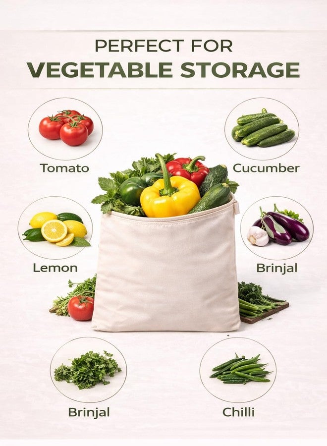 RNTR® Reusable Cotton Vegetable Bag for Fridge | Washable & Breathable Ziplock bags for fridge | Plastic Free Storage Bags | 12x12 Inches | Pack of 10 - Image 3