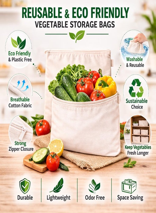 RNTR® Reusable Cotton Vegetable Bag for Fridge | Washable & Breathable Ziplock bags for fridge | Plastic Free Storage Bags | 12x12 Inches | Pack of 10 - Image 2