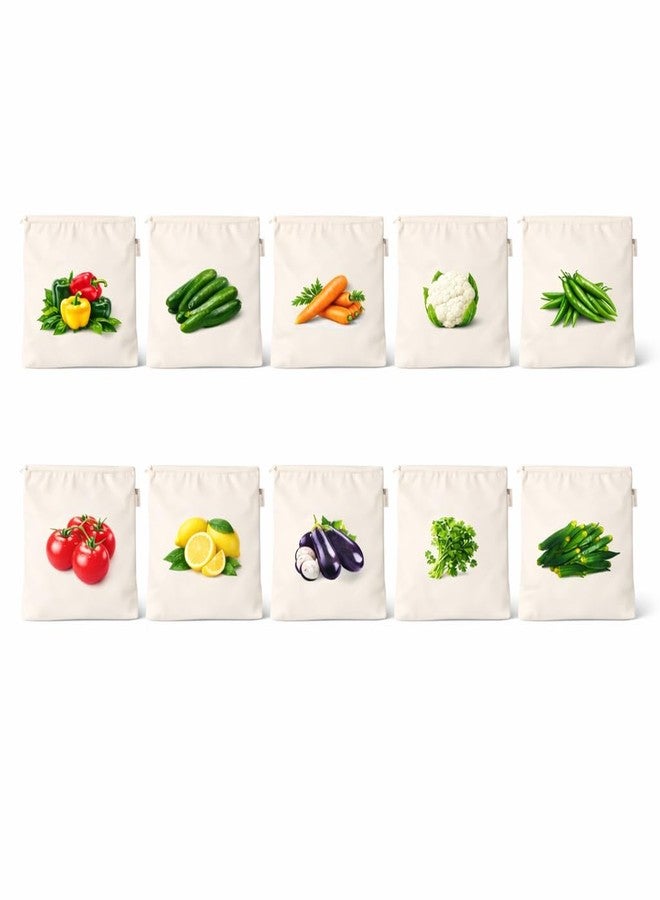 RNTR® Reusable Cotton Vegetable Bag for Fridge | Washable & Breathable Ziplock bags for fridge | Plastic Free Storage Bags | 12x12 Inches | Pack of 10 - Image 1