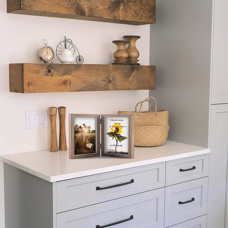 WUTL 5x7 Picture Frames Double Hinged MDF Wood Grain Shadow Box with Glass Front Stand Vertical on Tabletop - Image 5