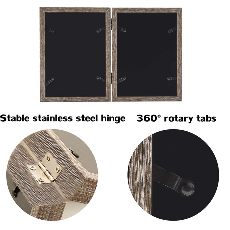 WUTL 5x7 Picture Frames Double Hinged MDF Wood Grain Shadow Box with Glass Front Stand Vertical on Tabletop - Image 4