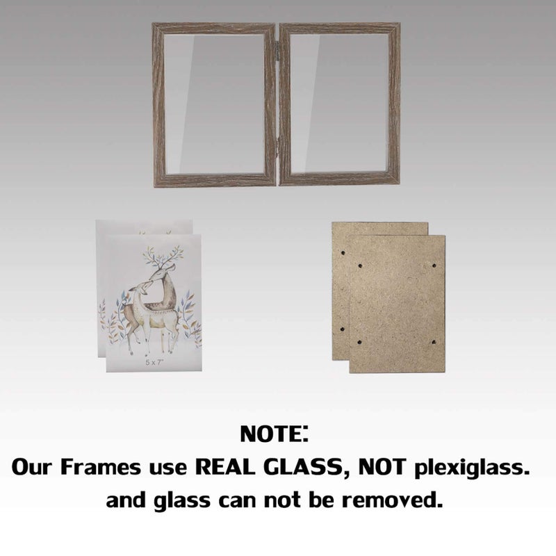 WUTL 5x7 Picture Frames Double Hinged MDF Wood Grain Shadow Box with Glass Front Stand Vertical on Tabletop - Image 2