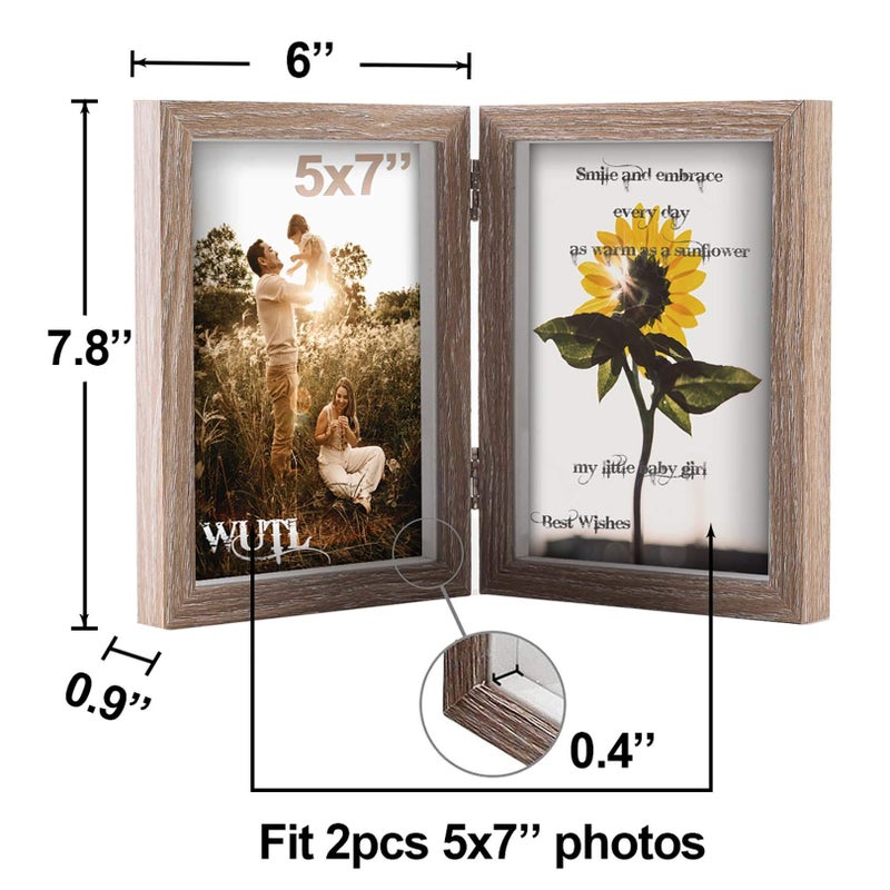 WUTL 5x7 Picture Frames Double Hinged MDF Wood Grain Shadow Box with Glass Front Stand Vertical on Tabletop - Image 3