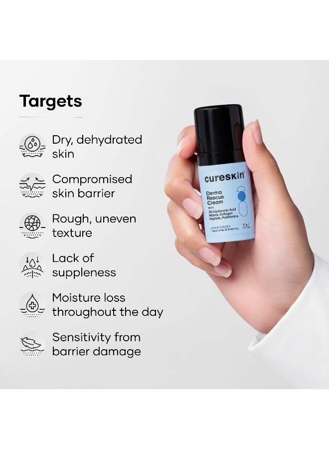 Cureskin Derma Rescue Cream Hydrating Face Moisturiser for Dry, Dehydrated & Sensitive Skin | 3D Hyaluronic Acid Matrix + Collagen Peptide + Postbiotics | Barrier Repair, Long-Lasting Hydration | 17g - Image 5