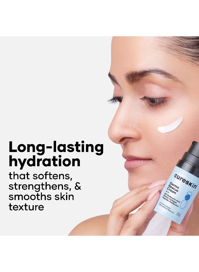 Cureskin Derma Rescue Cream Hydrating Face Moisturiser for Dry, Dehydrated & Sensitive Skin | 3D Hyaluronic Acid Matrix + Collagen Peptide + Postbiotics | Barrier Repair, Long-Lasting Hydration | 17g - Image 2
