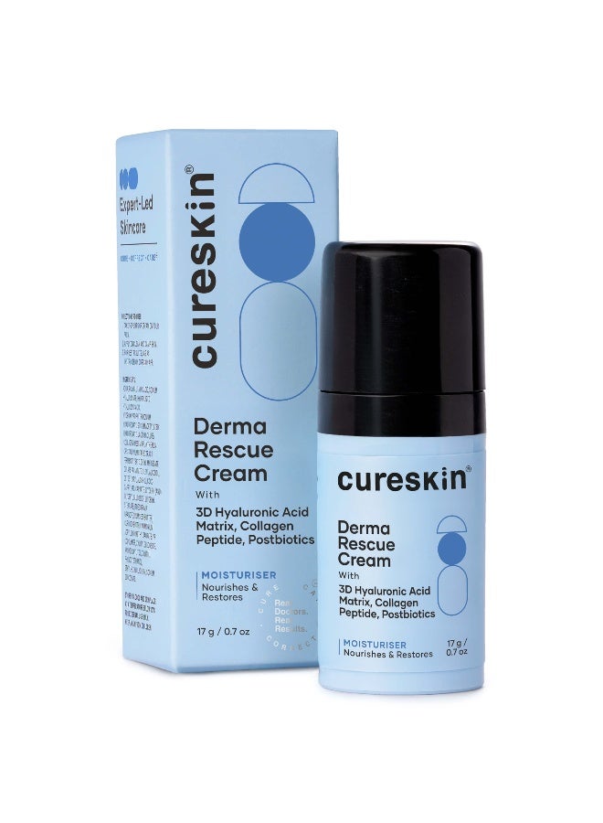 Cureskin Derma Rescue Cream Hydrating Face Moisturiser for Dry, Dehydrated & Sensitive Skin | 3D Hyaluronic Acid Matrix + Collagen Peptide + Postbiotics | Barrier Repair, Long-Lasting Hydration | 17g - Image 1