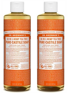 Dr. Bronner's Pure-Castile Liquid Soap (Tea Tree, 16 ounce, 2-Pack) - Made with Organic Oils, 18-in-1 Uses: Acne-Prone Skin, Dandruff, Laundry, Pets and Dishes, Concentrated, Vegan  - Image 1