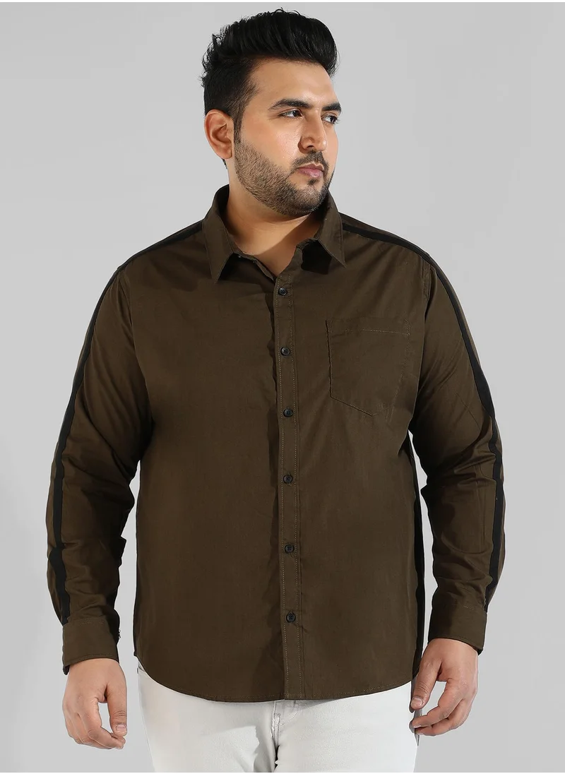 Instafab Plus Men's Solid Olive Green Regular Fit Casual Shirt