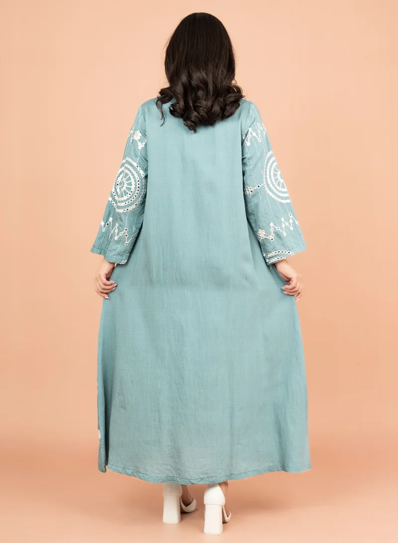 IKKXA Elegant Jalabiya with Intricate Embroidery Work IK6004 Blue