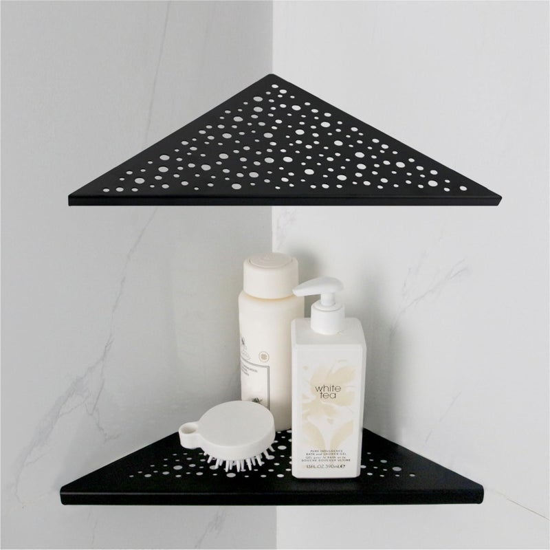 HIDROP Matte Black Corner Shower Shelf 10 Triangular Corner Shelf Stainless Steel Bathroom Shelf for Tiled Wall 2 Pack Shower Corner Shelf No Drilling - Image 2