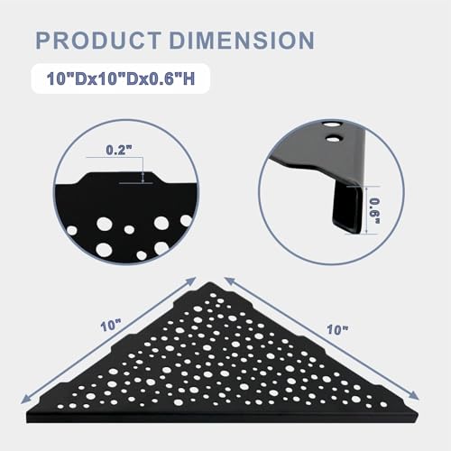 HIDROP Matte Black Corner Shower Shelf 10 Triangular Corner Shelf Stainless Steel Bathroom Shelf for Tiled Wall 2 Pack Shower Corner Shelf No Drilling - Image 3