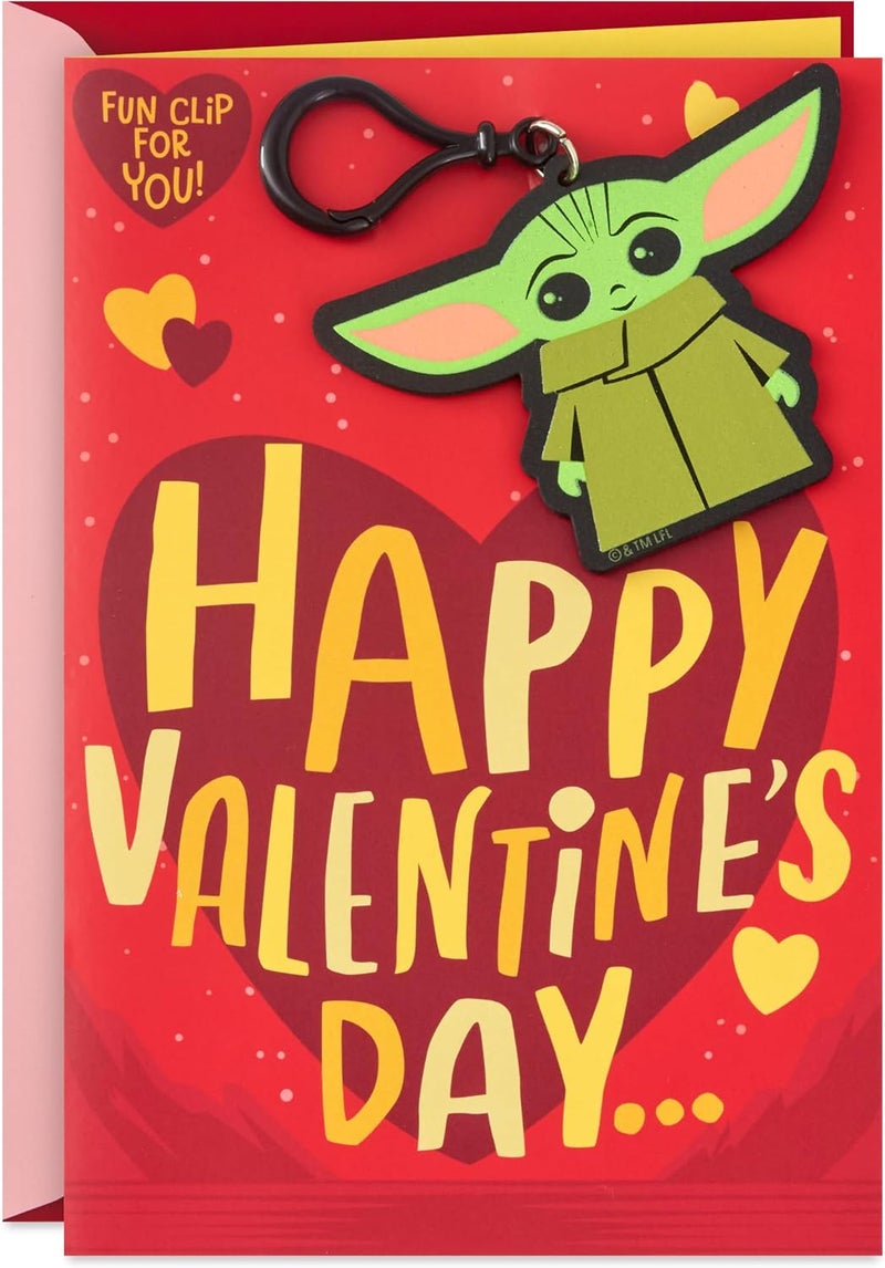 Hallmark Star Wars Valentine's Day Card for Kids with Removable Baby Yoda Backpack Clip - Image 1
