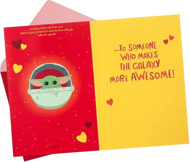 Hallmark Star Wars Valentine's Day Card for Kids with Removable Baby Yoda Backpack Clip - Image 2
