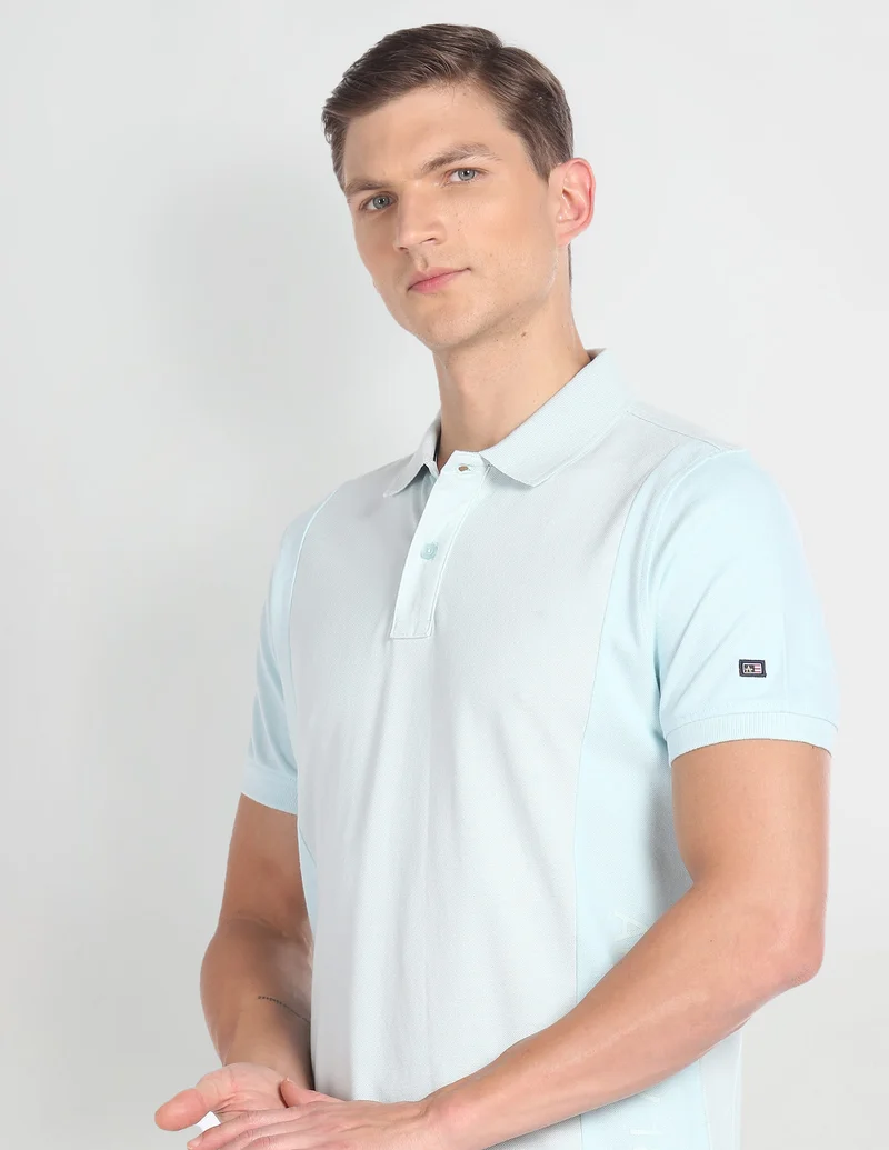 Tonal Colour Block Cotton Polo Shirt
