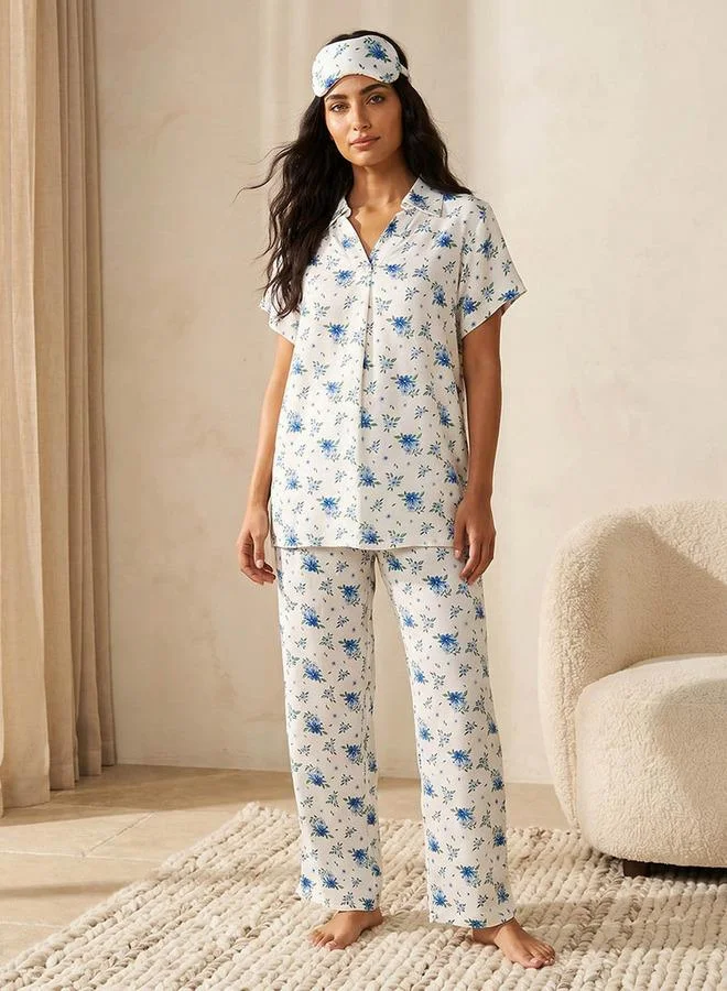 Splash FAV Intimates Floral Print Pyjama Set Button Down Shirt & Trousers Viscose