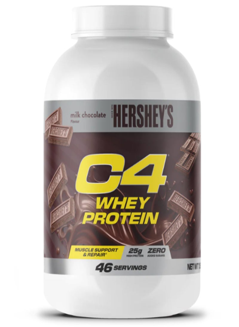 Cellucor C4 Whey Protein Powder â€“ Hershey's Milk Chocolate Flavor 25g Protein per Serving, 0g Added Sugar Whey Concentrate & Isolate Blend 1.61kg 46 Servings